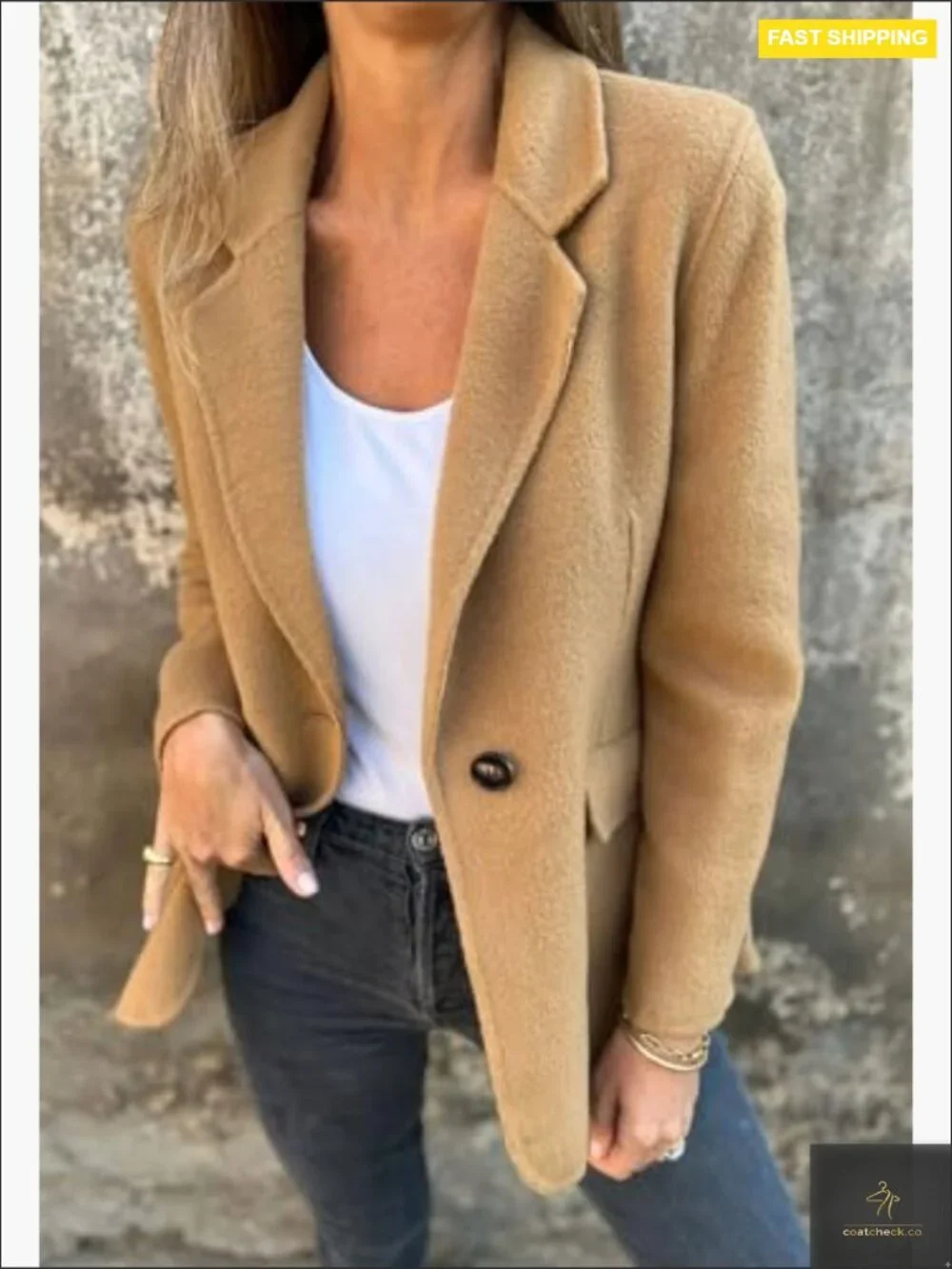 Wool Blend Blazer Jacket Classic Business Office Pea Coat Regular Fit